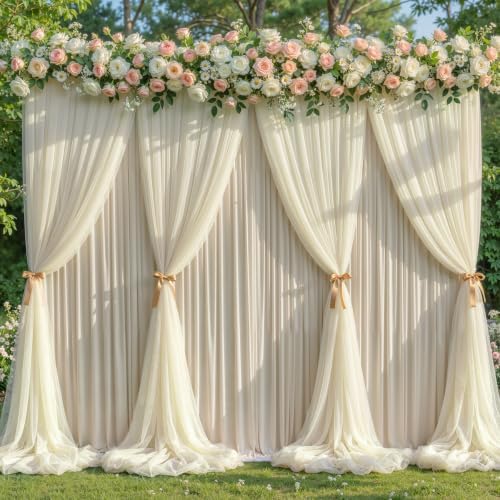 Champagne Tulle Backdrop Curtain for Parties Wedding,10ft x 10ft Wrinkle Free Curtain Backdrop,2 Layer Drapes for Backdrop,Polyester Back Drop for Bridal Shower Birthday Baby Shower Photography by Shillance