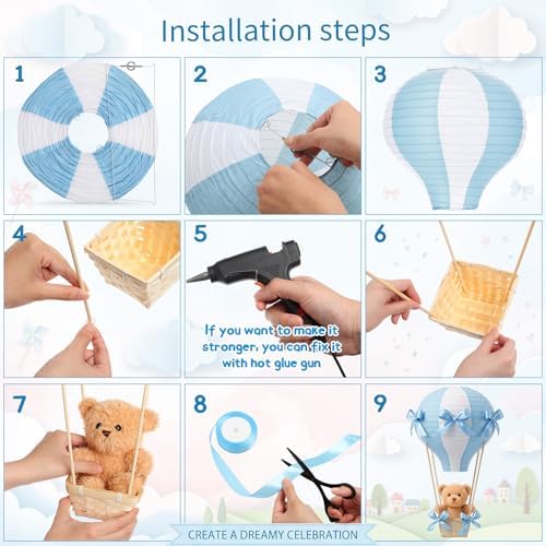 Meooeck 4 Sets Bear Hot Air Balloon Baby Shower Centerpiece, Blue - Image 3
