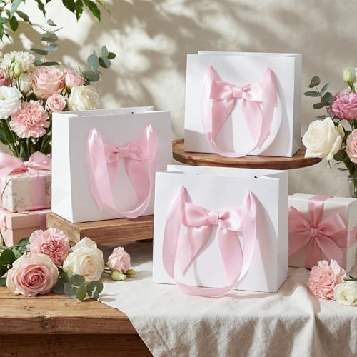 Kolldenn 50 Pcs Small Gift Favor Bags White Pink - Image 6