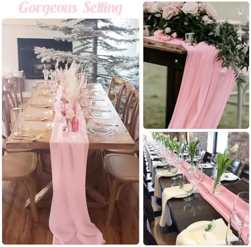 6 Pack 10Ft Pink Valentine's Day Chiffon Table Runner 29x120 Inches Sheer Fabric Table Runner Romantic Wedding Runner for Thanksgiving Christmas Bridal Shower Decorations（Pink） - Image 4