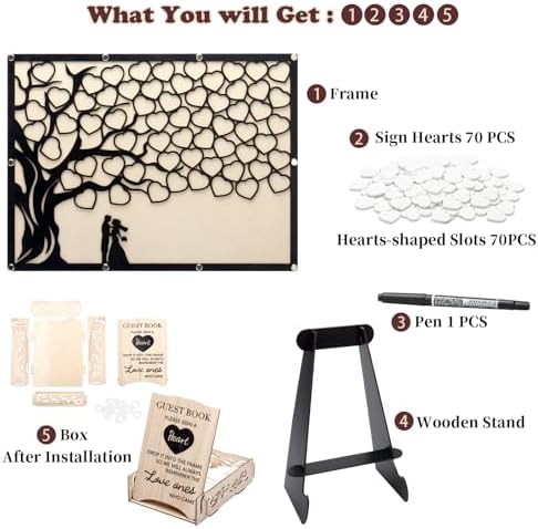 Wedding Guest Book Alternative, Guest Book Signs with Wooden Hearts Guest Book Wedding Reception for Wedding Anniversary Birthday Party Baby Shower (Black) - Image 2