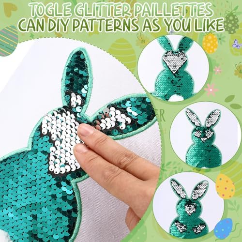 Honeydak 6 PCS Kids Basket, Colorful Sequined Bunny Canvas Bags - Image 3