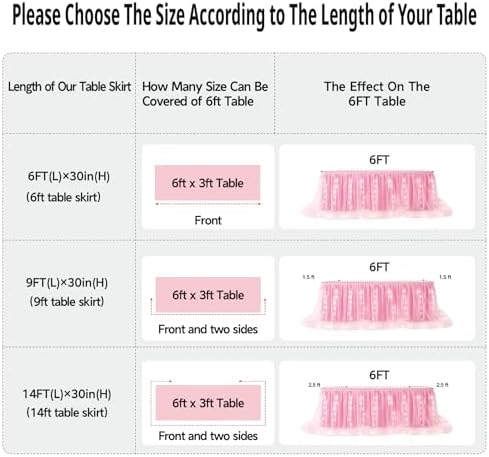 Pink Tulle Table Skirt for Baby Shower,9FT Pink Ruffle Tutu Table Skirt with LED Light for Princess Girls Birthday Party Cake Dessert Table Decorations - Image 4