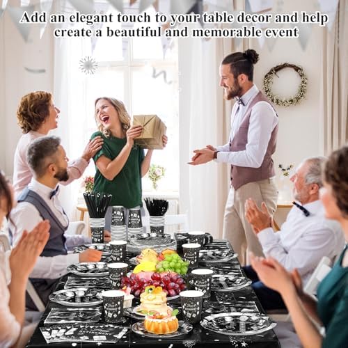 Funnymoom 452 Pcs Retirement Party Decorations Supplies Set Include Black and Silver Retirement Paper Plates Napkins Cups Tablecloth Cutlery Straws for Men Women Say Goodbye Party - Image 6