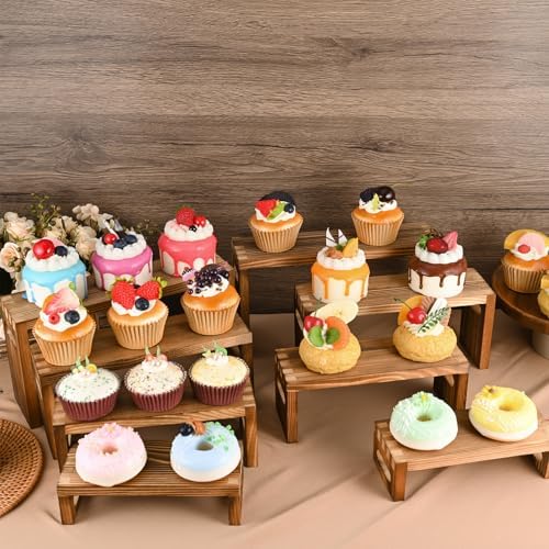 8 Pcs Wood Risers Display Stands, 2 Set Wooden Risers for Table Display, 4 Tier Rectangular Riser Display Stand Wooden for Cupcake, Desserts, Perfume, Collections, Jewelry Showcase - Image 3