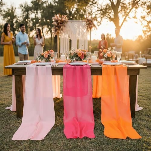 Boao 12 Pcs Red Pink Orange Sunset Party Decorations Chiffon Table Runners - Image 3