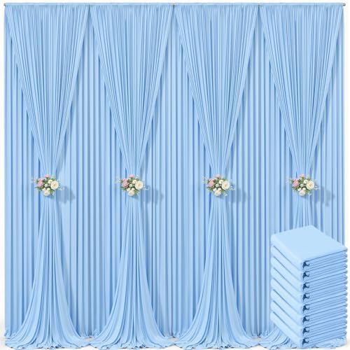 8 Panels Baby Blue Backdrop Curtain for Baby Shower Parties Light Blue Wrinkle Free 40ft x 10ft Backdrop Drapes for Birthday Photo Gender Reveal Photography Polyester Fabric Background Decoration by Suppromo