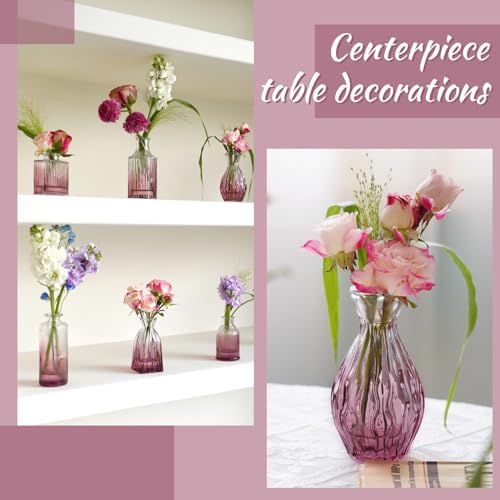 Bud Vases Set of 12, Small Purple Vase Glass Vases for Flowers Vintage Ribbed Colored Wedding Flower Vase for Decor in Bulk Decor Bridal Shower Centerpieces Home Table Decoration - Image 6
