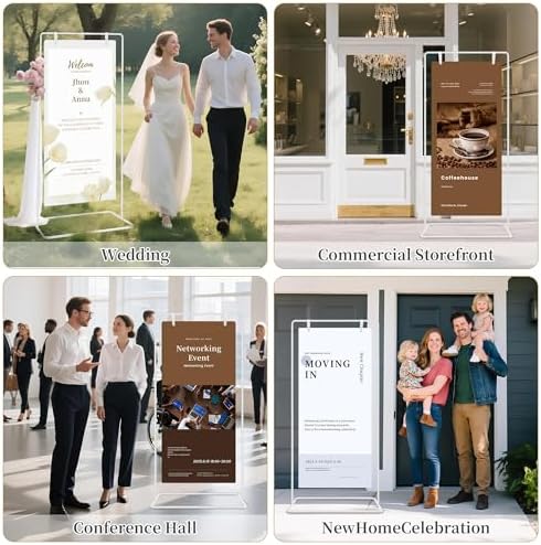 Wedding Welcome Sign Stand Holder - Adjustable Easel for Wedding Signs Stand & Seating Charts, Metal Easel Stand for Sign Reception Display, White Welcome Hanging Sign Holder for Party, Events - Image 6