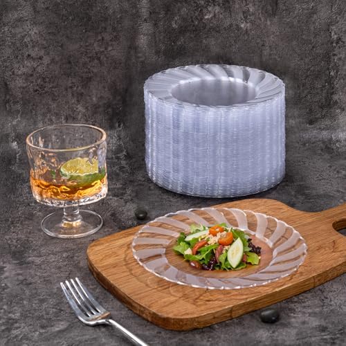 U-QE 100 Pieces Clear Plastic Plates, 7 Inch Plastic Dessert Plates - Image 3