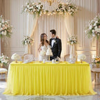 HB HBB MAGIC Yellow Table Cloth Spandex Table Covers 8ft Fitted Tulle Tablecloth Rectangular Desk Skirt Stretch Table Cloths Covers Party Banquet Birthday Baby Shower Wedding Table Cloth, 2 Pack - Image 3