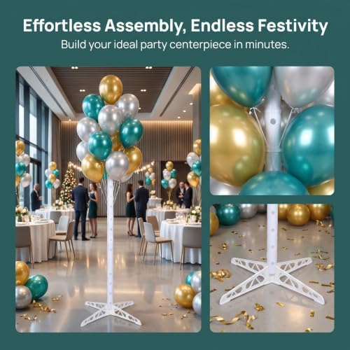 Balloon Display Pole, 63.4" White Detachable PVC Construction: Cross Base Balloon Tower Display Stand for Birthday Party, Wedding and Baby Shower Decor - Image 3