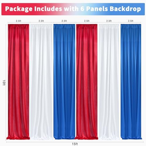 USA Backdrop Curtain 15ftx10ft - Red White Blue Wrinkle Free Satin Drapes - Image 5