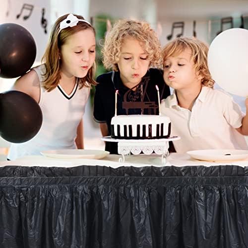 Tegeme 8 Pieces Black Plastic Table Skirts for Rectangle Tables, 14 ft x 29 in Disposable Ruffle Table Skirting with Adhesive Strip, Bulk Party Supplies for Wedding, Birthday, Baby Shower & Banquet - Image 5