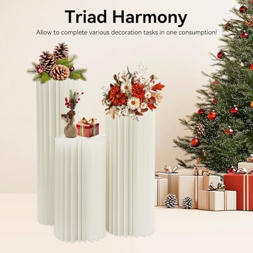 3Pcs Cylinder Stands for Party Foldable Cardboard Centerpiece Display Round Stands Centerpiece Cake Pedestal Stand 55-66LBS for Wedding Party Birthday Decor 60/80/100cm High (3Pcs-1) - Image 2