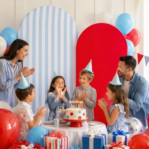 FYSUIMU 2 Pcs Blue White Striped Red Solid Arch Backdrop Covers Stretchy Spandex Arch Stand Fabric Cover for Patriotic Baby Shower Birthday Party Decoration (5ft/6ft) - Image 7