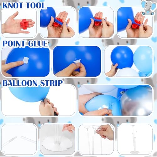 Hungdao 151 Pcs Elephant Balloon Baby Shower Decorations Including 4 Stuffed Elephants 4 Large Balloon Stands and 140 Balloons Baby Shower Gender Reveal Decorations(Blue) - Image 4