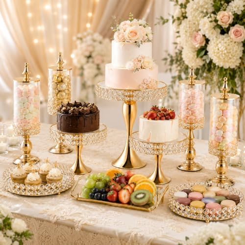 Wedding Crystal Cake Stands, 10Pcs Metal Dessert Pedestal with Mirror - Image 3