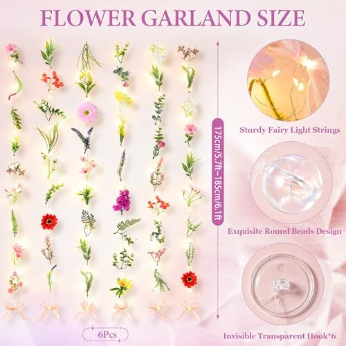 Livole 6Pcs 36Ft Wildflower Garland with Light Hanging Flower Wall Backdrop - Image 4