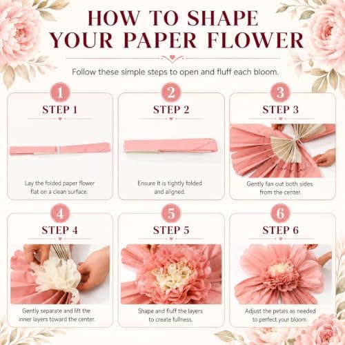 8 Pcs 31.5", 20" Pinky Giant Paper Flower Boho Large Tissue Paper Flower for Wall Big Pink Pom Pom Floral Decorations for Wall Wedding Bridal Shower Baby Shower Tea Party Nursery Birthday Decor - Image 6