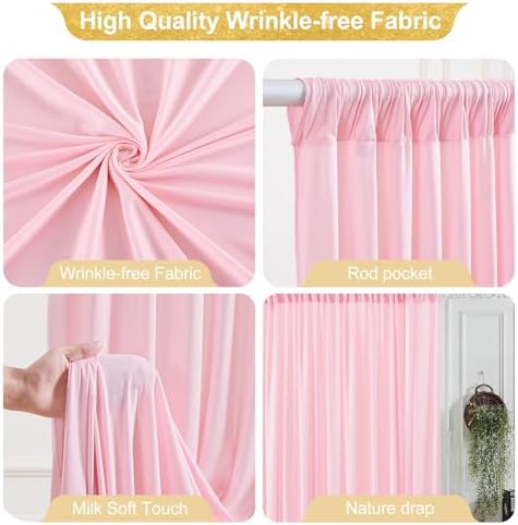 24x10FT Baby Pink Backdrop Curtains for Wedding Parties, Wrinkle Free Polyester Photography Backdrop Drapes for Wedding Baby Shower Birthday Parties Stage Background Stand Decorations 4x10ft,6 Panels - Image 4