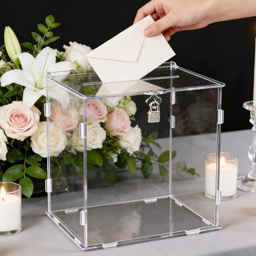 Pure Clear Acrylic Card Box with Slot & Lock, DIY Large Wedding Card Boxes for Reception, Elegant Money Envelop Gift Cards Box for Party Wedding Birthday Baby Shower Graduation Table Decor - Image 5
