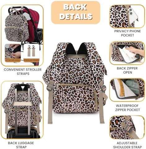 ROSEGIN Diaper Bag Backpack with Changing Pad, Pacifier Case, Baby Bag for Boy Girl Toddler - Large, Stylish, Waterproof Travel Quilted Diaper Bag for Mom - Baby Shower - Cheetah - Image 4