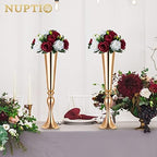 NUPTIO Flower Centerpieces for Tables, Fake Rose Balls, Burgundy & White - Image 3
