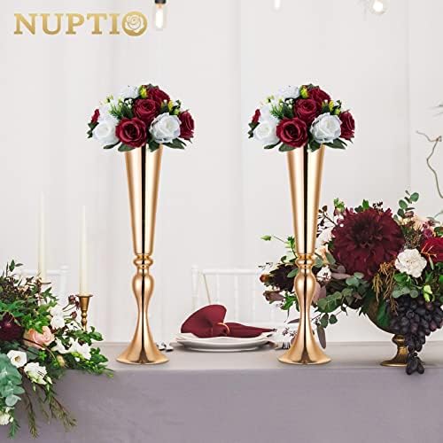 NUPTIO Flower Centerpieces for Tables, Fake Rose Balls, Burgundy & White - Image 3