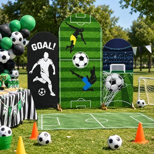 Cinrobiye 3Pcs Soccer Arch Backdrop Cover Set, 4ft 5ft 6ft Spandex Soccer Photo Booth Props, Sports Birthday Party Decorations, Goal Party Background Stand Cover for Game Day Indoor Outdoor Decor - Image 7