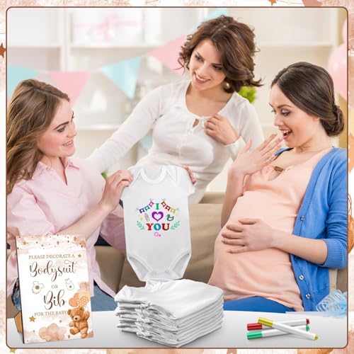 Panitay 100 Pcs White Baby Bodysuits Bibs Kit 25 Guests, Brown Bear - Image 5