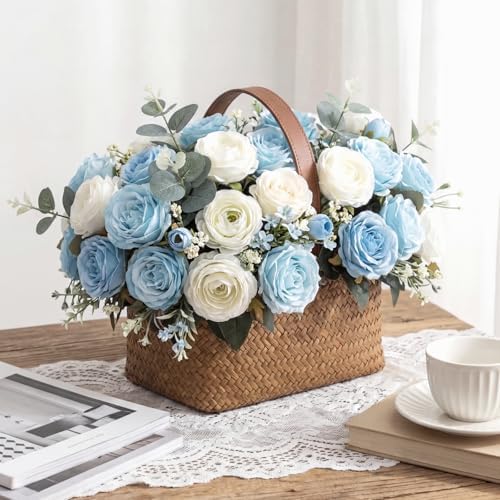 Geosar 24 Bundles Artificial Peonies Flowers,Blue,White - Image 2
