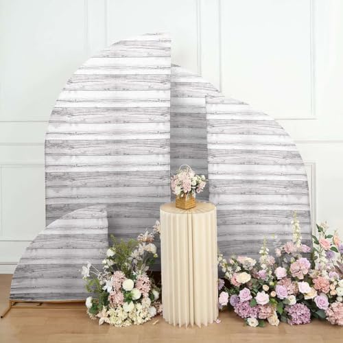 Efavormart Set of 4 Whitewash Wood Print Spandex Chiara Backdrop Covers, Fitted Half Moon Arch Slipcovers 2.5ft-7ft for Shabby Chic and Coastal Decor - Image 2