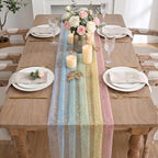 Artoid Mode 6-Pack Gold Gauze Table Runner 120 Inch 10FT, Rainbow Glitter Metallic Foil Sheer Dining Wedding Anniversary Holiday Birthday Table Decor for Home Party - Image 3