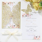 50PCS Gold Glitter Laser Cut Wedding Invitation with Butterfly Ribbons - Image 3