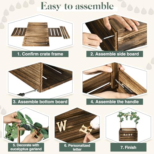 Barydat Wooden Baby Shower Crate Basket with Handle, Dark Walnut - Image 3
