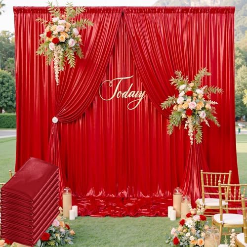 40x10ft Shimmer Red Sequin Backdrop Curtain for Parties, Thick Wrinkle Free Glitter Backdrop Drapes Photo Back Drop Curtains for Birthday Wedding Party Photography Background-6 Panels 5x10ft by LeegleriTableSkirt