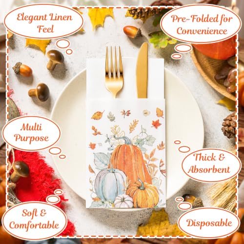 Potchen 100 Pcs Linen Feel Napkins Disposable, Fall Pumpkins - Image 4