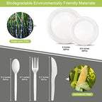 Unves 250 Pcs Compostable Paper Plates Set with Extra Long Utensils, White - Image 3