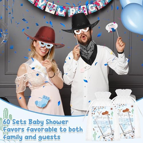 60 Sets Western Cowboy Baby Shower Acrylic Shot Glasses A Little Cowboy is On The Way Shot Glasses with Thank You Cards Organza Bags for Gender Reveal Cowboy Themed Birthday (Blue) - Image 7