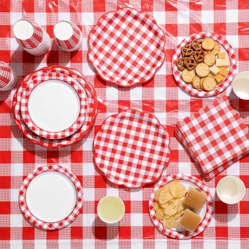 Red 254 Pcs Gingham Plates Napkins Party Supplies for 50 - Image 6
