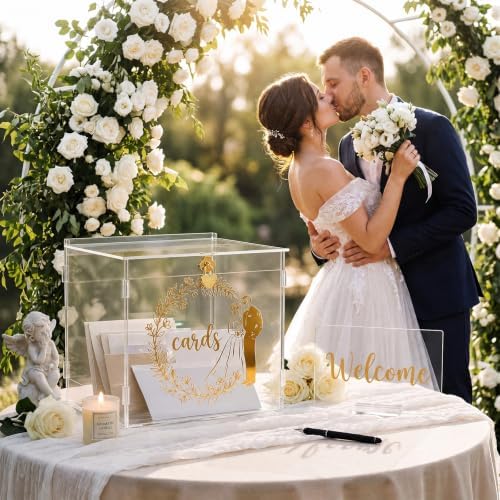 Large Wedding Card Box with Lock, Clear Acrylic Card Box for Wedding Reception, Money Card Holder, Envelope Gift Box, Wedding Card Holder, Party Cards Box for Graduation, Baby Shower,Birthday - Image 5