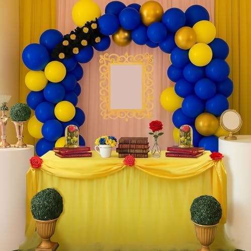 5 Pcs Rose Beauty Princess Party Decor Yellow Table Skirt Set 30 x 108 in - Image 5