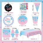 Gender Reveal Decorations, Baby Shower Party Supplies 124 Pieces Paper Plates, Cups, Napkins, Tablecloths, Black Balloon, Banner, Tableware Set Disposable Dinneware - Image 2