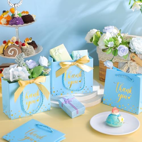 Jetec 45 Pcs Mini Thank You Gift Bag with Handle, Sky Blue/gold - Image 2