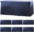 gogoparti 6 Pack Spandex Navy Blue Fitted Table Cloth for 8ft Rectangle Tables Navy Blue Stretch Tablecloth Banquet Table Covers Skirt Wrinkle Free Tablecloths for Parties Wedding by Gogoparti