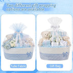 Colingmill Large Woven Gift Basket Empty 17”x13”x7.6” Jumbo Storage Basket with Gift Bag Ribbon and Tulle Gifts Card Paper Filler for Wedding DIY Baby Toy Baskets with Handles(Blue,Stripe) - Image 4