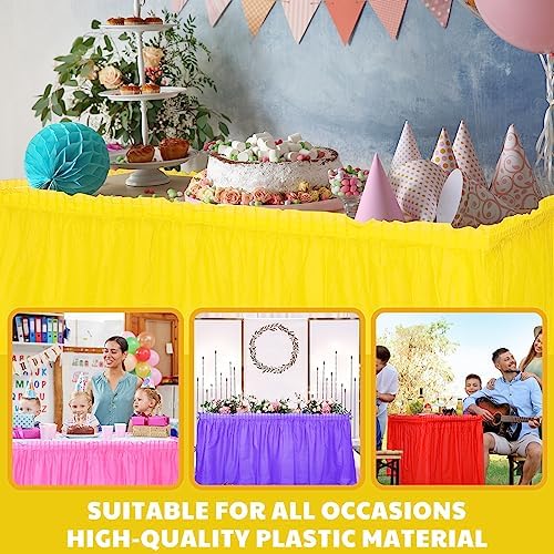 Mixweer 6 Pcs Assorted Color Plastic Table Skirts 14ft x 29in Neon Party Desk Curtain Skirt for Rectangle Round Table Cloth Teacher Desk Wedding Banquet Dinning Pleated disposable Ruffled - Image 7