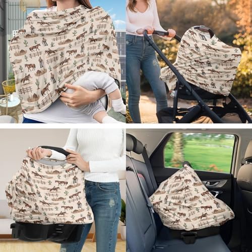 Western Cowboy Basket Covers for Baby Fits Most Strollers & Baby Car Seats Cacti Baby Nursing Pillow Cover Fences Babies Shower Gifts for Boys and Girls - Image 2