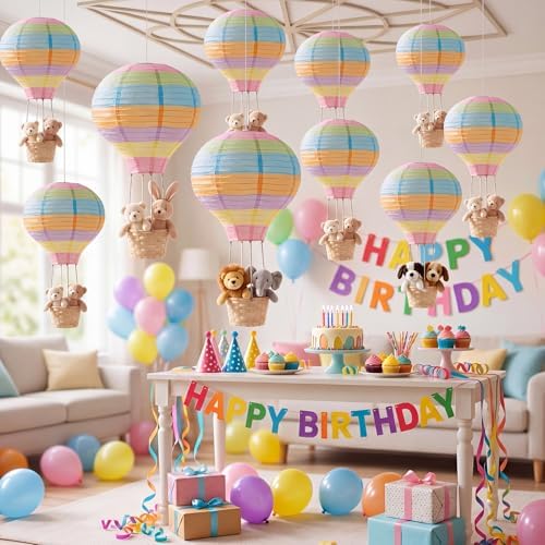 Meooeck 10 Pcs Hanging Hot Air Balloon Decorations Paper Lanterns 12 Inch Reusable Hot Air Balloon Decor Paper Lanterns Set for DIY Craft Wedding Birthday Christmas Home Living Room (Colorful) - Image 5